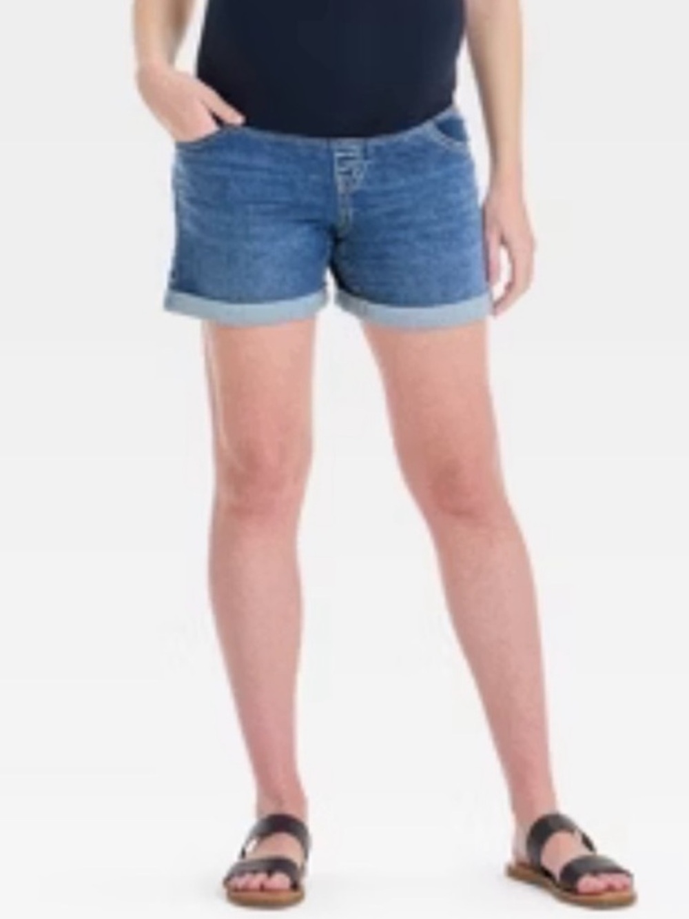 INGRID & ISABEL I Blue Denim Rolled Hem Midi Jean Shorts NWT Size 16 Medium Wash